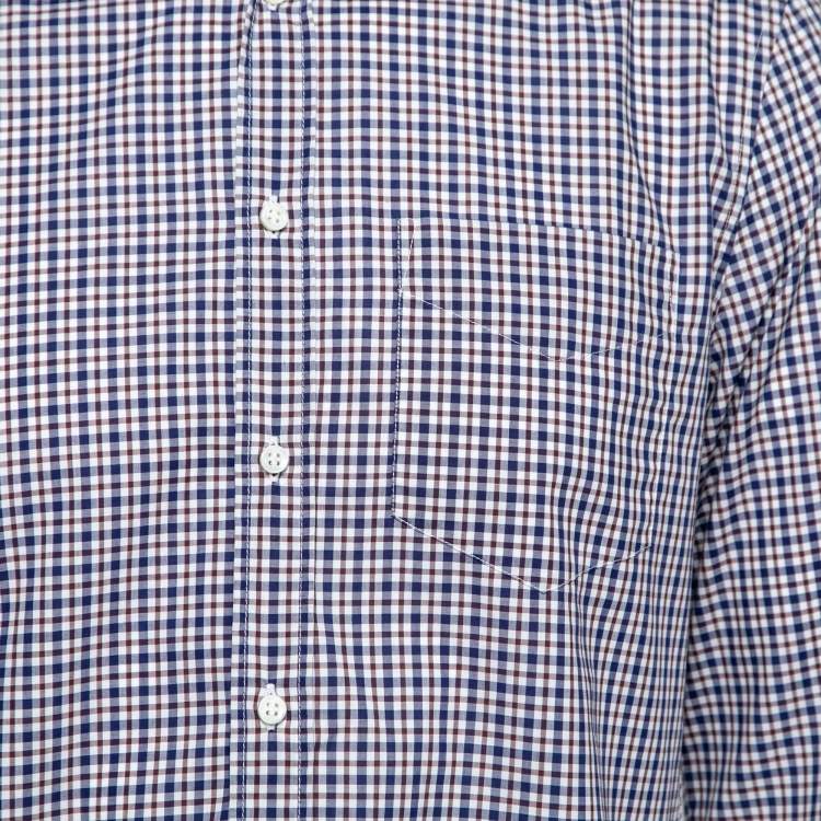 Pre Owned Brunello Cucinelli Blue & Red Checkered Cotton Slim Fit Shirt S