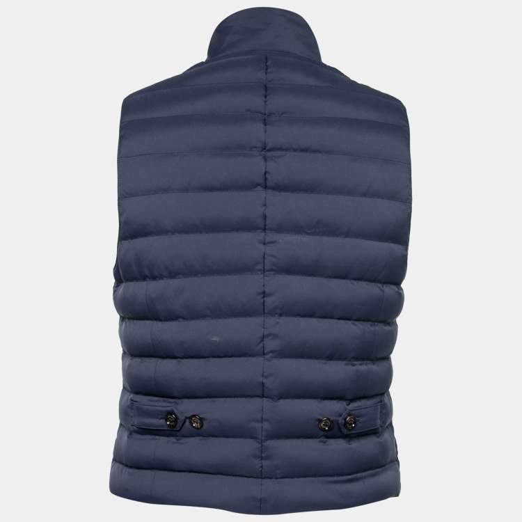 Pre Owned Brunello Cucinelli Blue Down Padded Synthetic Button Front Gilet S