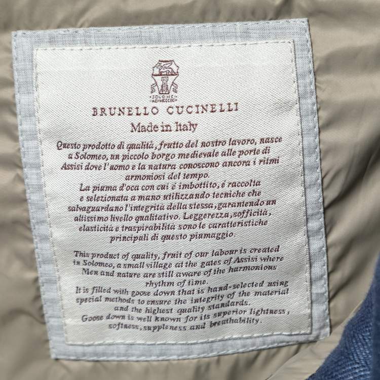 Pre Owned Brunello Cucinelli Blue Down Linen Button Front Gilet L