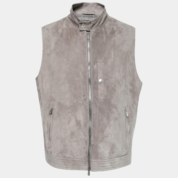 Pre Owned Brunello Cucinelli Grey Suede Zip-Front Vest M