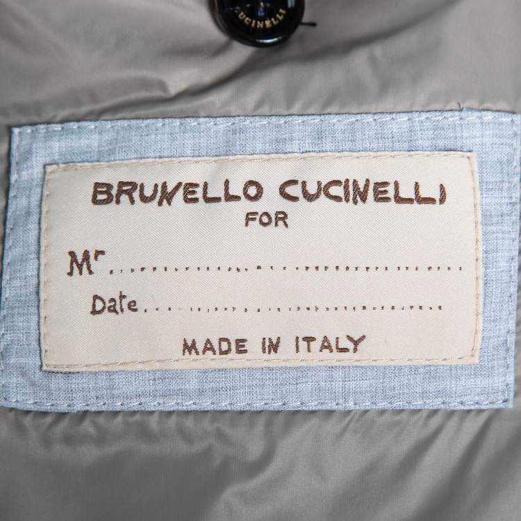 Pre Owned Brunello Cucinelli Navy Blue Striped Linen & Wool Zip-Front Jacket Vest S