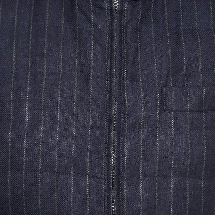 Pre Owned Brunello Cucinelli Navy Blue Striped Linen & Wool Zip-Front Jacket Vest S