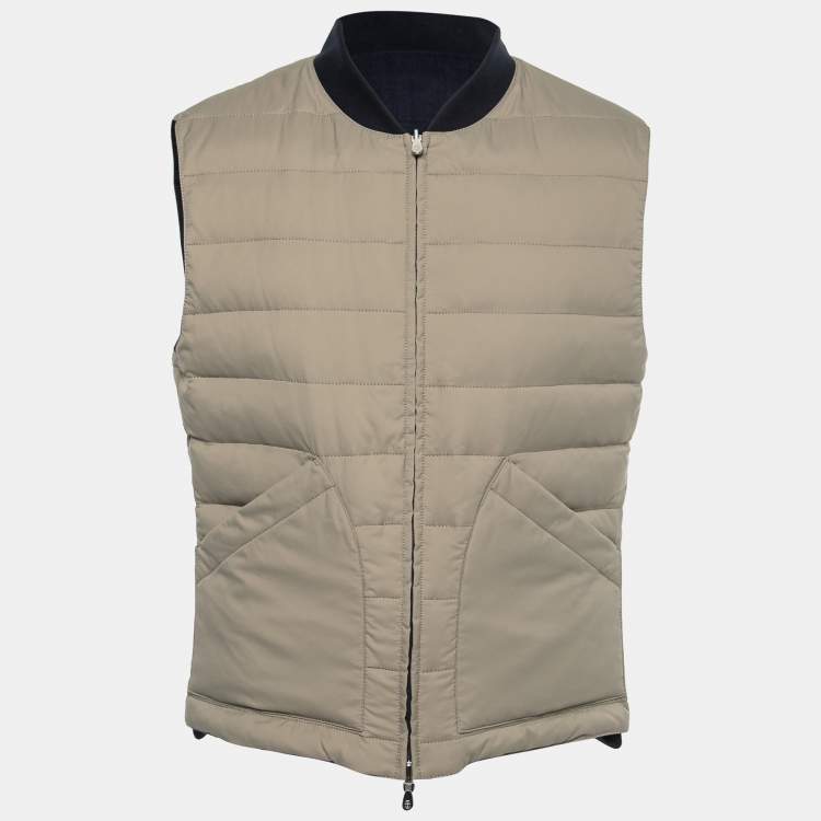 Pre Owned Brunello Cucinelli Navy Blue Linen & Cotton Reversible Jacket Vest M