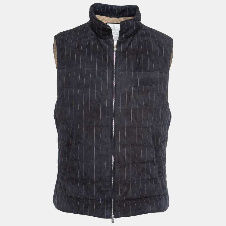 Pre Owned Brunello Cucinelli Navy Blue Striped Suede Jacket Vest M 