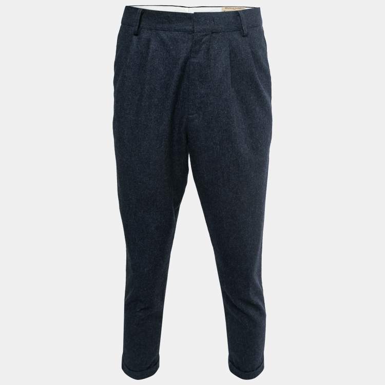 Pre Owned Brunello Cucinelli Dark Blue Fleece Wool Trousers L