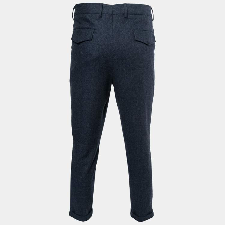 Pre Owned Brunello Cucinelli Dark Blue Fleece Wool Trousers L