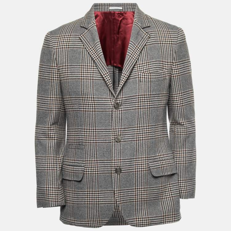 مملوكة مسبقًا Brunello Cucinelli Grey Checked Wool Single Breasted Blazer M
