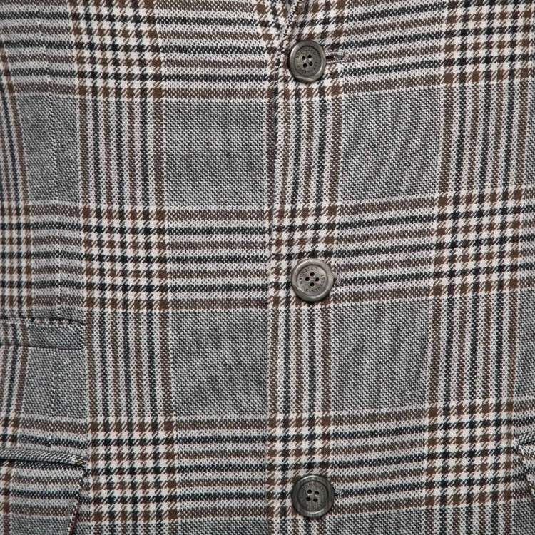 مملوكة مسبقًا Brunello Cucinelli Grey Checked Wool Single Breasted Blazer M
