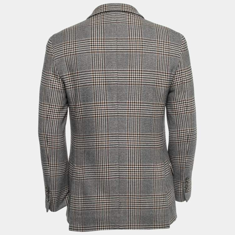 مملوكة مسبقًا Brunello Cucinelli Grey Checked Wool Single Breasted Blazer M