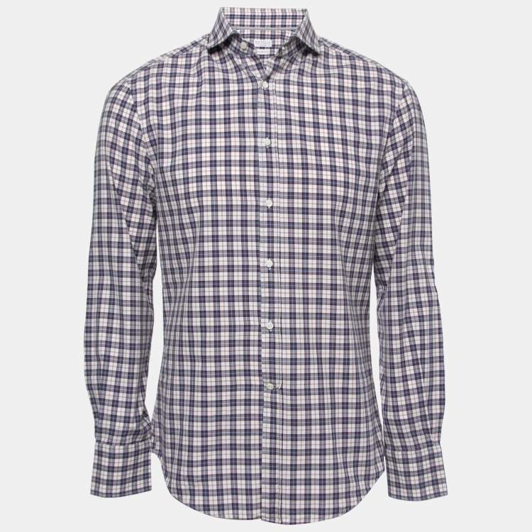 Pre Owned Brunello Cucinelli Multicolor Plaid Cotton Full Sleeve Slim Fit Shirt M