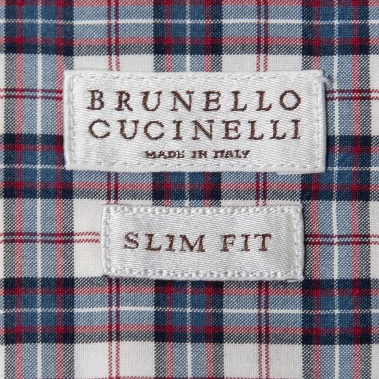 Pre Owned Brunello Cucinelli Multicolor Plaid Cotton Full Sleeve Slim Fit Shirt M