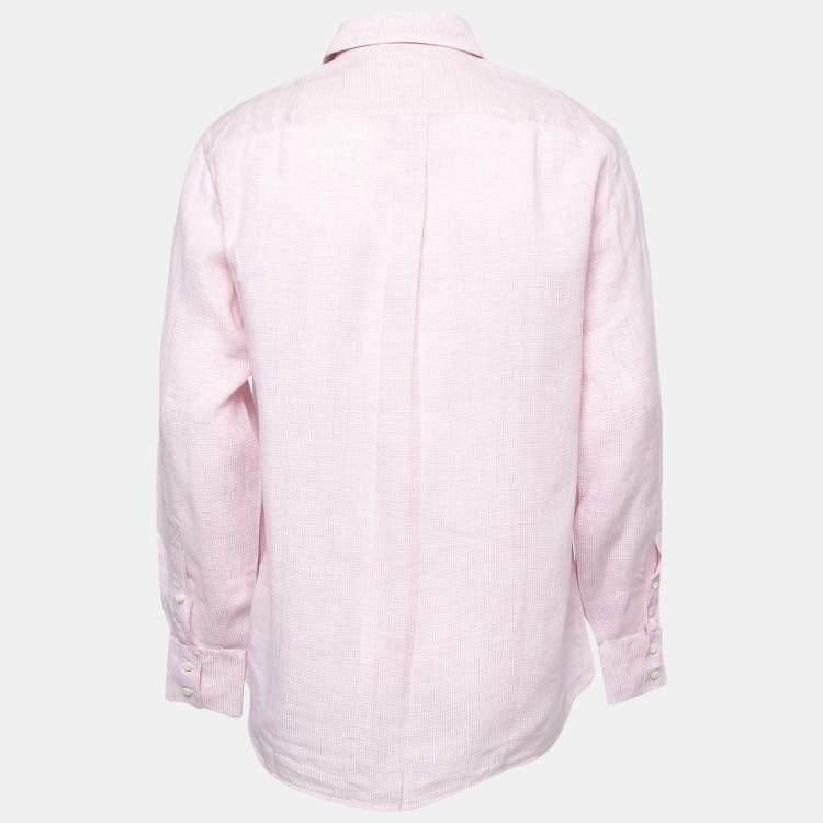 Pre Owned Brunello Cucinelli Pink Checked Patterned Linen Button Down Shirt L