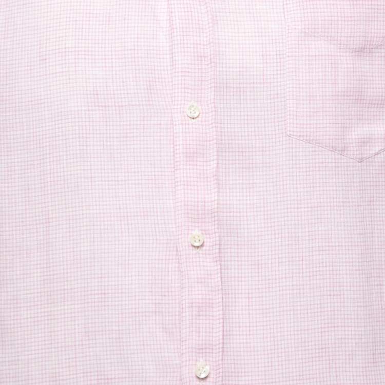 Pre Owned Brunello Cucinelli Pink Checked Patterned Linen Button Down Shirt L