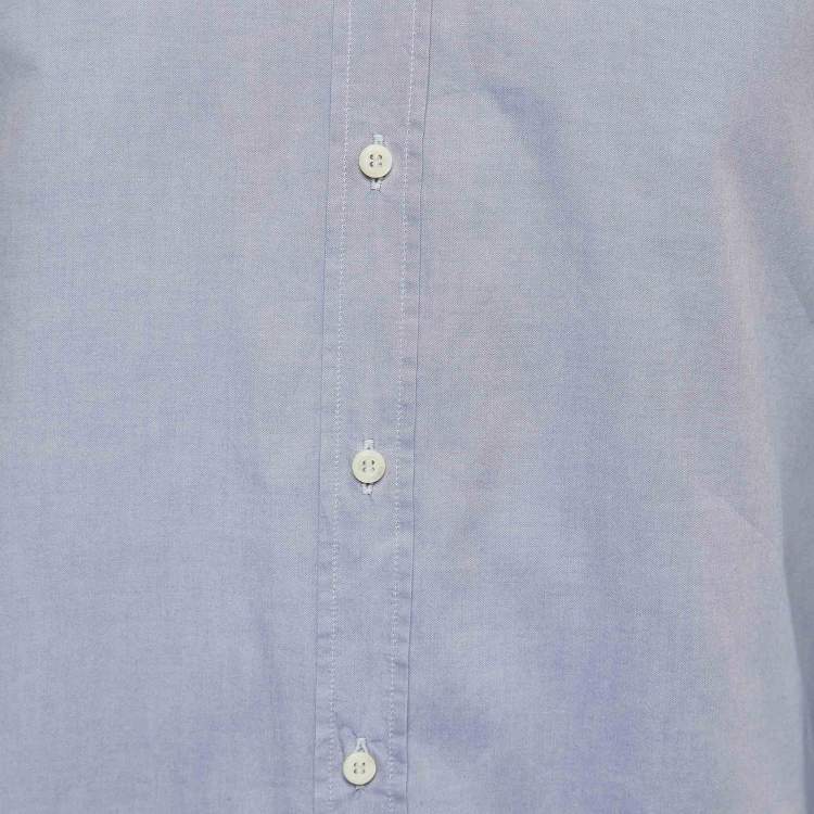 Pre Owned Brunello Cucinelli Blue Cotton Slim Fit Button Front Full Sleeve Shirt L