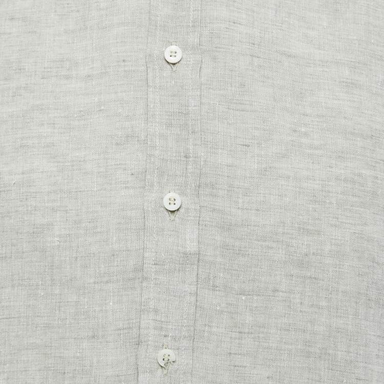 Pre Owned Brunello Cucinelli Grey Linen Slim Fit Full Sleeve Shirt M