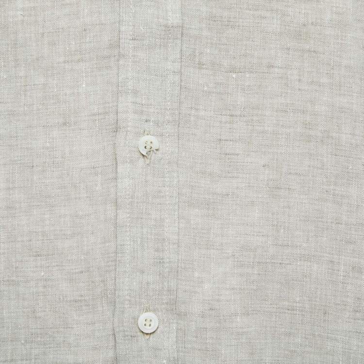 Pre Owned Brunello Cucinelli Grey Linen Slim Fit Full Sleeve Shirt M