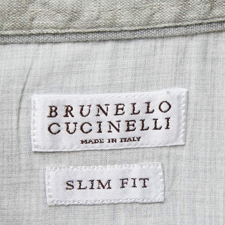Pre Owned Brunello Cucinelli Grey Linen Slim Fit Full Sleeve Shirt M
