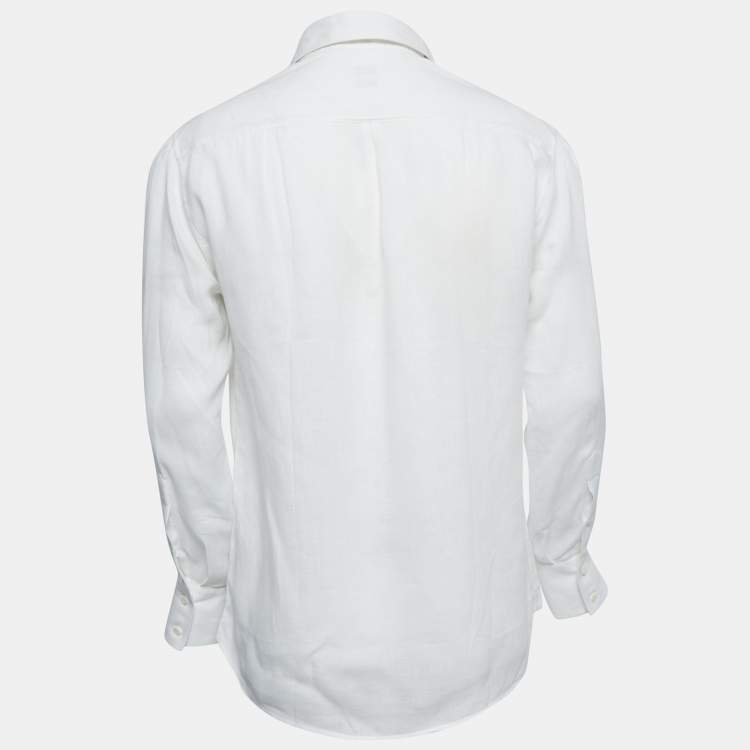 Pre Owned Brunello Cucinelli White Linen Slim Fit Full Sleeve Shirt S
