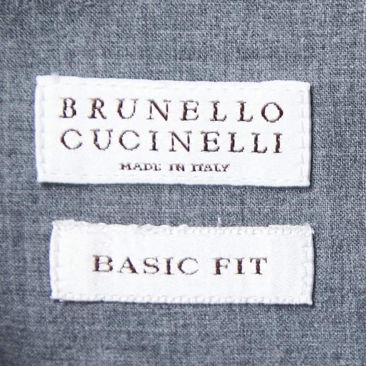 Pre Owned Brunello Cucinelli Navy Blue Cotton Basic Fit Button Down Shirt M