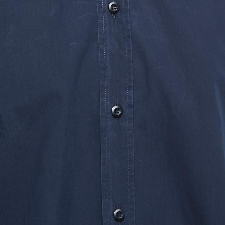 Pre Owned Brunello Cucinelli Navy Blue Cotton Basic Fit Button Down Shirt M