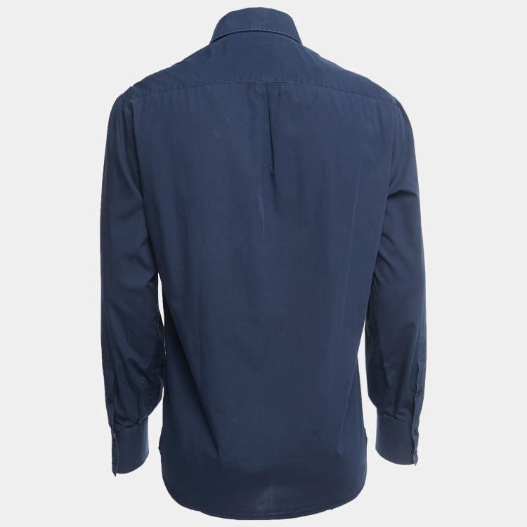 Pre Owned Brunello Cucinelli Navy Blue Cotton Basic Fit Button Down Shirt M