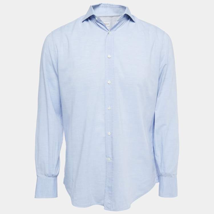 Pre Owned Brunello Cucinelli Light Blue Cotton Basic Fit Shirt M