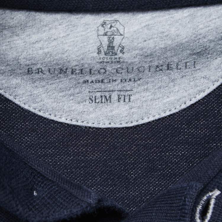 Pre Owned Brunello Cucinelli Navy Blue Cotton Pique Slim Fit Polo T-Shirt S