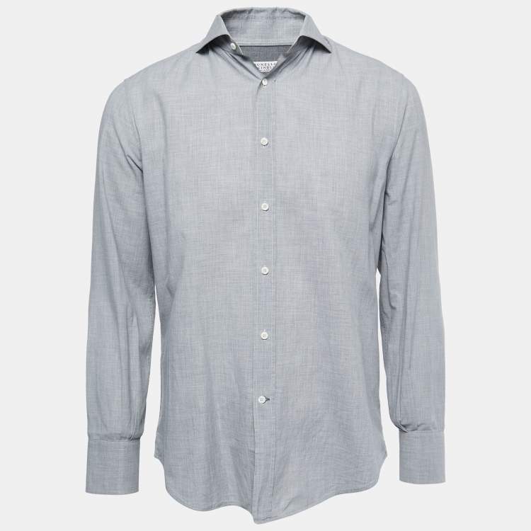 Pre Owned Brunello Cucinelli Grey Cotton Button Down Shirt M