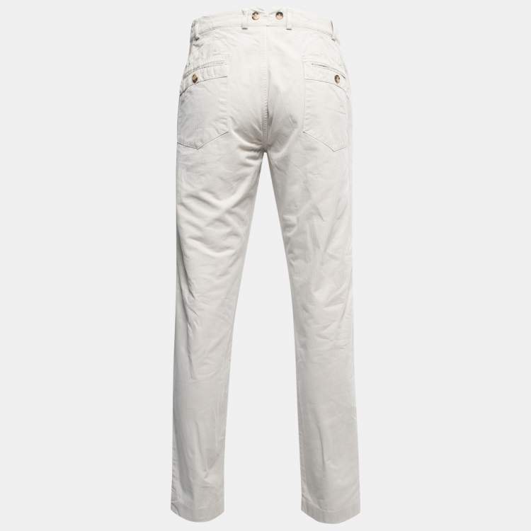 مملوكة مسبقًا Brunello Cucinelli Light Grey Cotton Buttoned Trousers XL