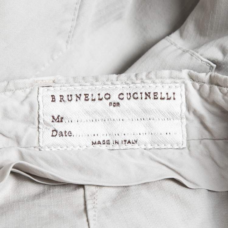 مملوكة مسبقًا Brunello Cucinelli Light Grey Cotton Buttoned Trousers XL