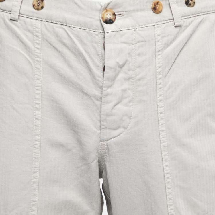 مملوكة مسبقًا Brunello Cucinelli Light Grey Cotton Buttoned Trousers XL