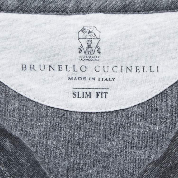 Pre Owned Brunello Cucinelli Grey Cotton V-Neck Half Sleeve Slim Fit T-Shirt S