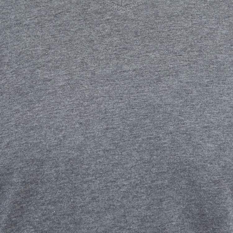 Pre Owned Brunello Cucinelli Grey Cotton V-Neck Half Sleeve Slim Fit T-Shirt S