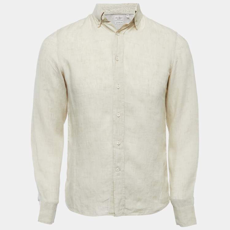 Pre Owned Brunello Cucinelli Beige Linen Button Down Leisure Fit Full Sleeve Shirt XS
