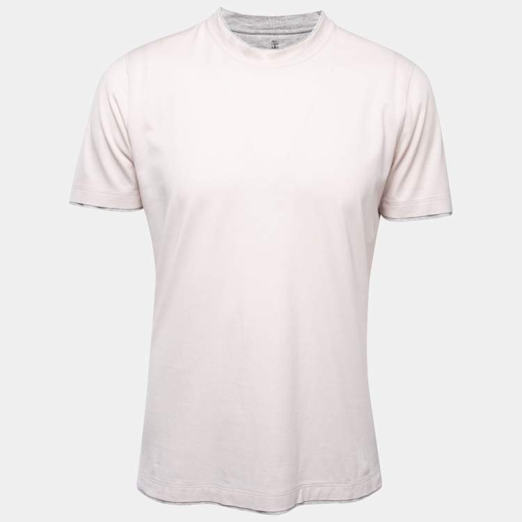 Pre Owned Brunello Cucinelli Light Pink Cotton Crew Neck Slim Fit Half Sleeve T-Shirt M  