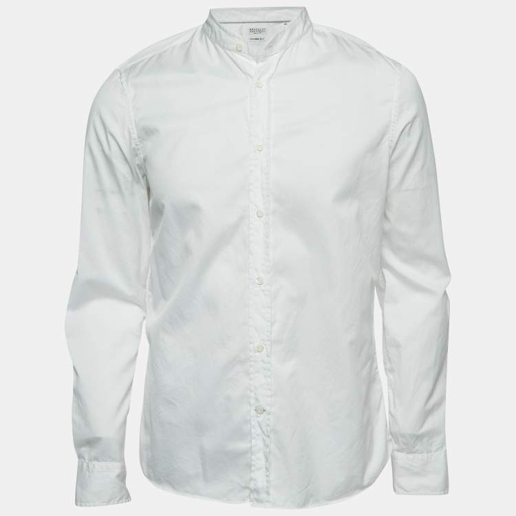 Pre Owned Brunello Cucinelli White Cotton Leisure Fit Full Sleeve Shirt M