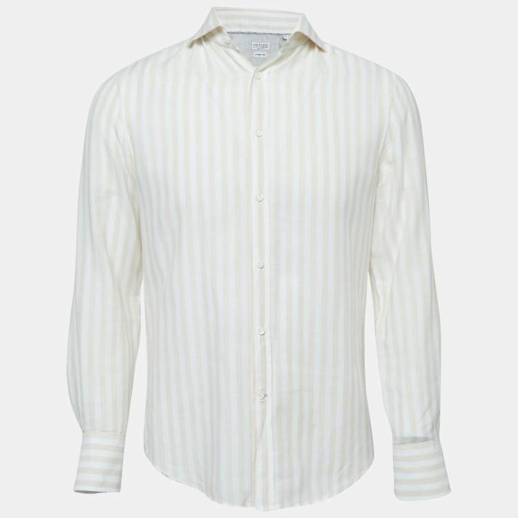 Pre Owned Brunello Cucinelli Beige Striped Cotton Shirt S