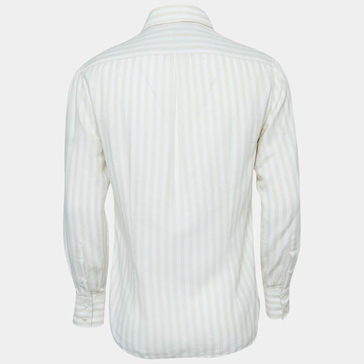 Pre Owned Brunello Cucinelli Beige Striped Cotton Shirt S