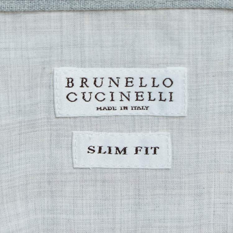 Pre Owned Brunello Cucinelli Beige Striped Cotton Shirt S
