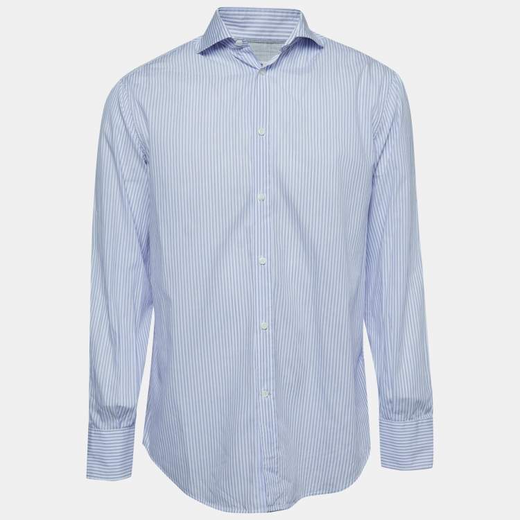 Pre Owned Brunello Cucinelli Blue Striped Cotton Shirt L