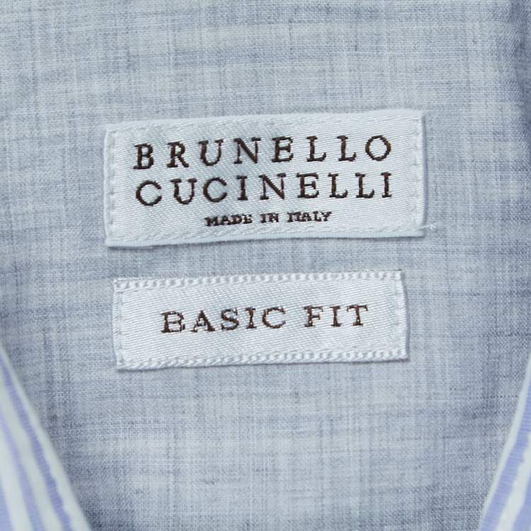 Pre Owned Brunello Cucinelli Blue Striped Cotton Shirt L
