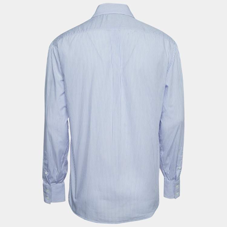 Pre Owned Brunello Cucinelli Blue Striped Cotton Shirt L
