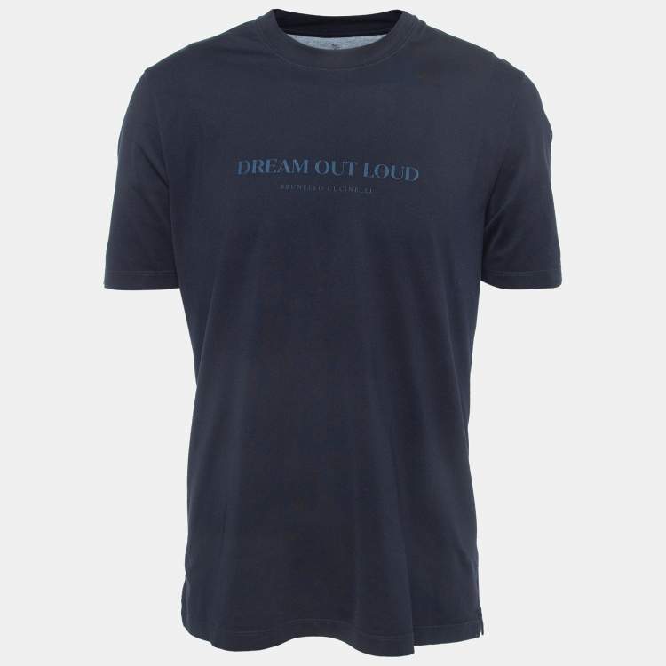 Brunello Cucinelli Navy Blue Printed Cotton T-Shirt XL