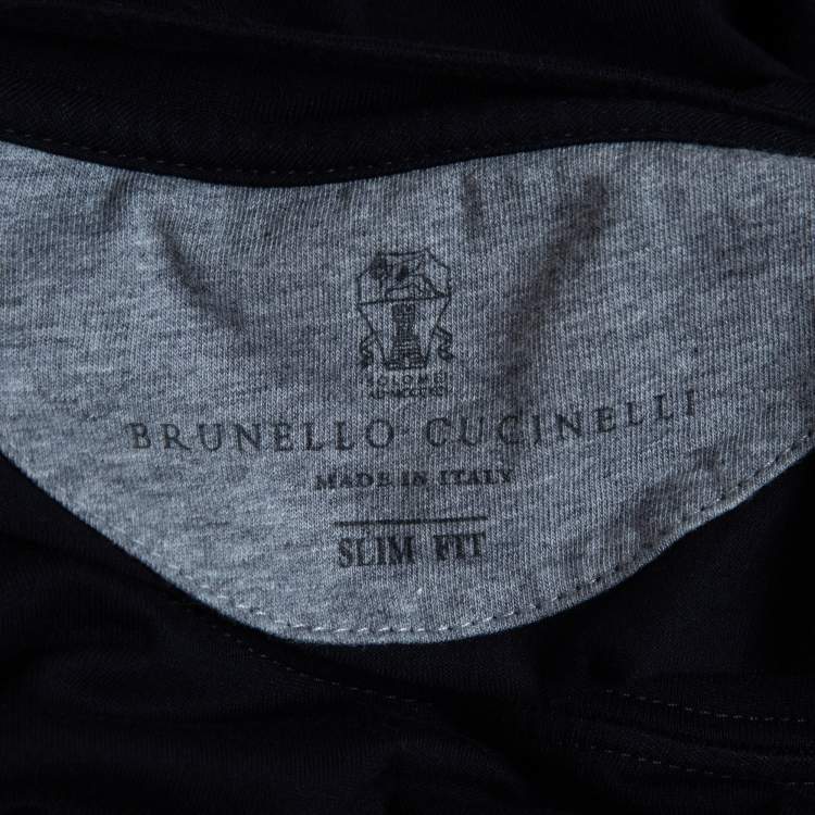 Pre Owned Brunello Cucinelli Navy Blue Printed Cotton T-Shirt XL