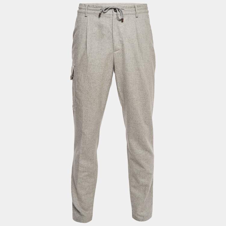 Pre Owned Brunello Cucinelli Grey Wool Cargo Trousers XL