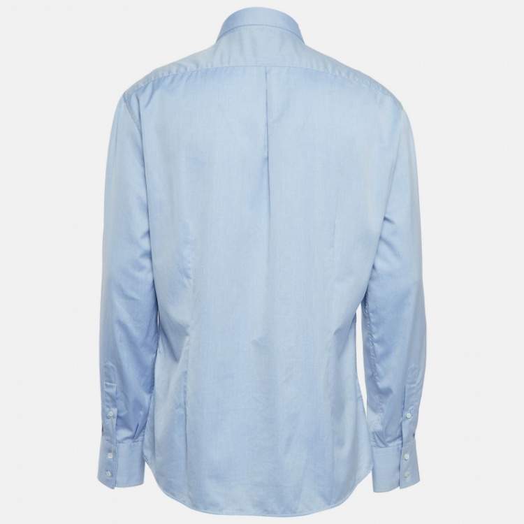 Pre Owned Brunello Cucinelli Blue Cotton Slim Fit Shirt XXL