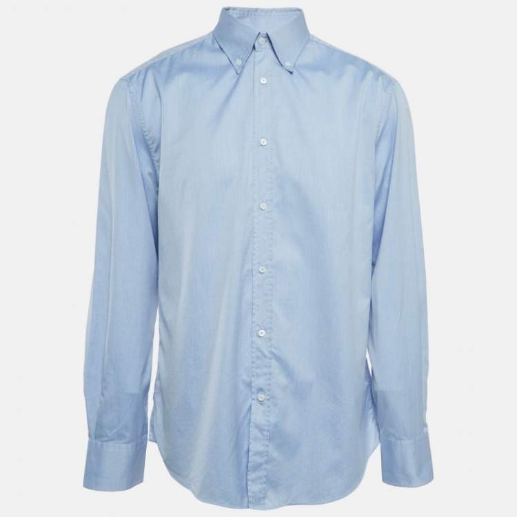 Pre Owned Brunello Cucinelli Blue Cotton Slim Fit Shirt XXL