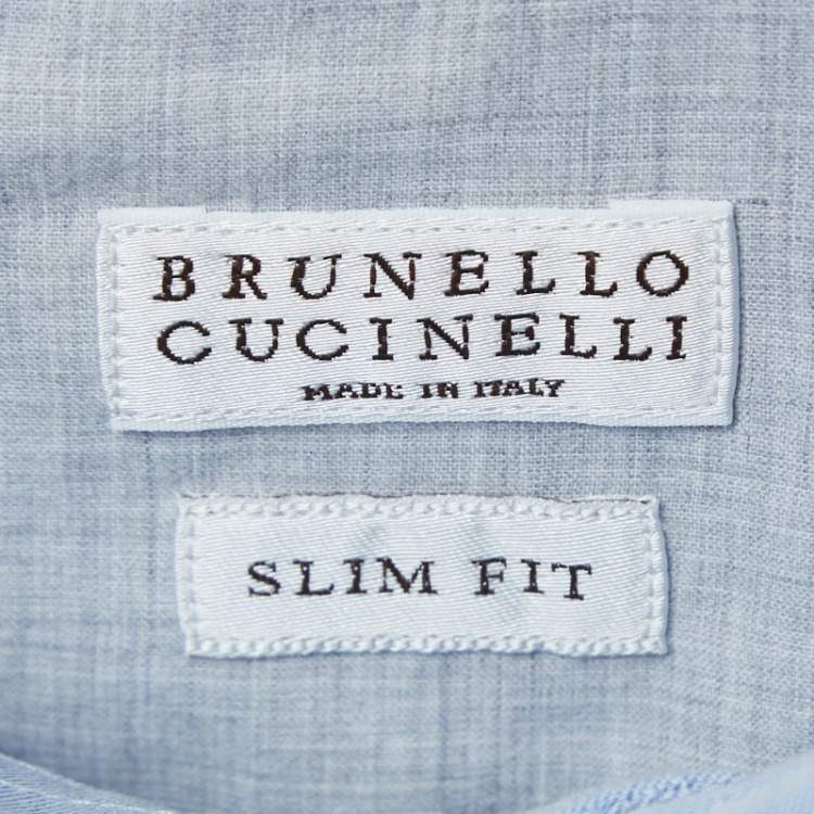 Pre Owned Brunello Cucinelli Blue Cotton Slim Fit Shirt XXL