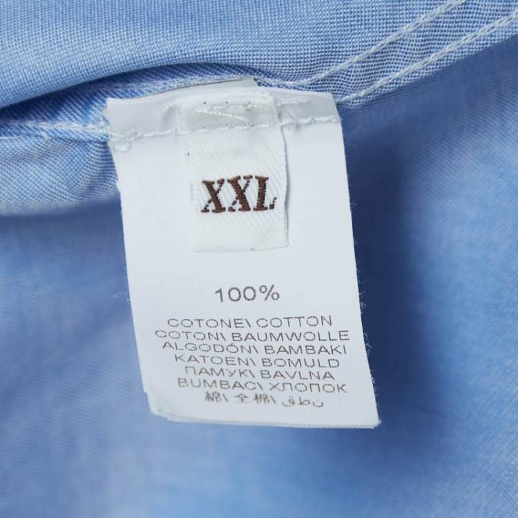 Pre Owned Brunello Cucinelli Blue Cotton Slim Fit Shirt XXL