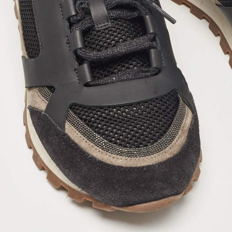 Pre Owned Brunello Cucinelli Black Leather and Suede Lace Up Sneakers 41
